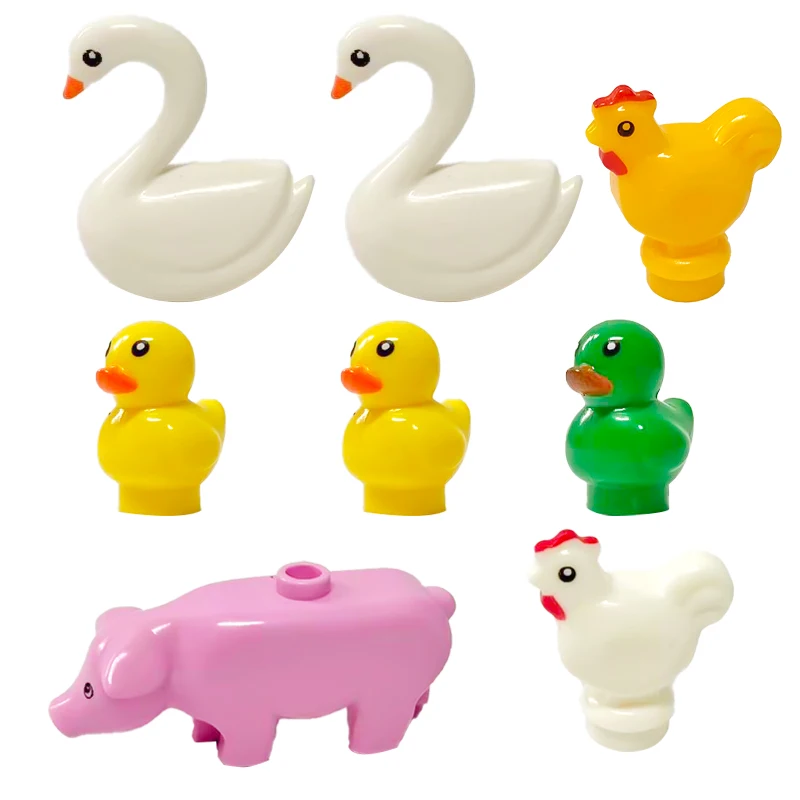 8pcs Farm Animals Building Blocks DIY Toys Small Size Animals Swans Roosters Ducks Pig Model Kit Practical Blocks Accessories