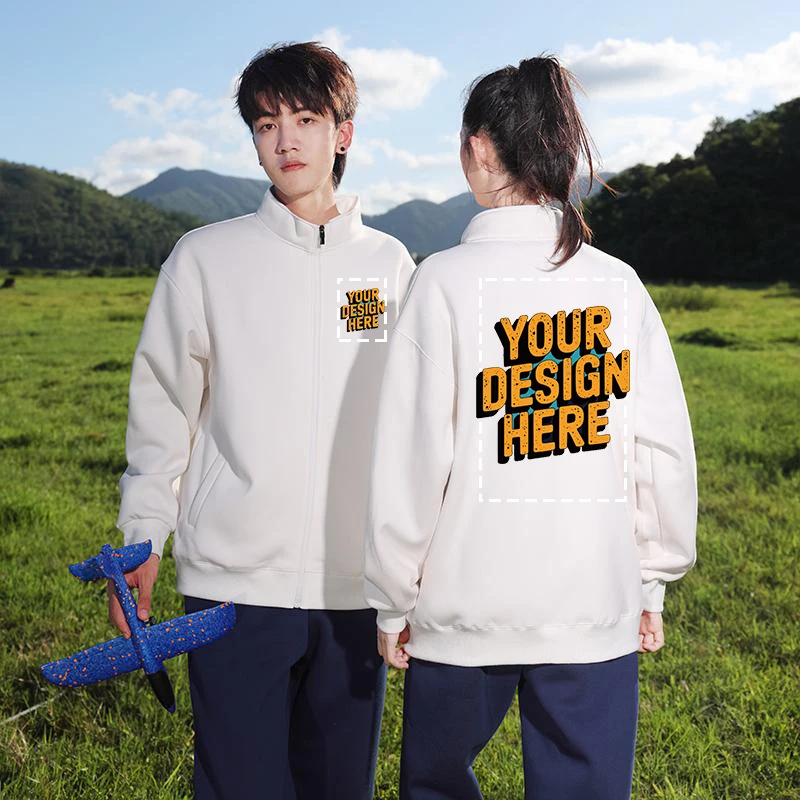 맞춤형 로고 봄 가을 조커 젊은 남성용 솔리드 긴팔 지퍼 카라 가디건 여성 스웨트셔츠 상의