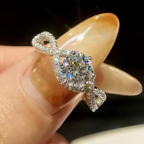 GRA Round D Color Sparkling Moissanite Diamond Ring for Women 925 Sterling Silver Twisted Rings Engagement Luxury Fine Jewelry
