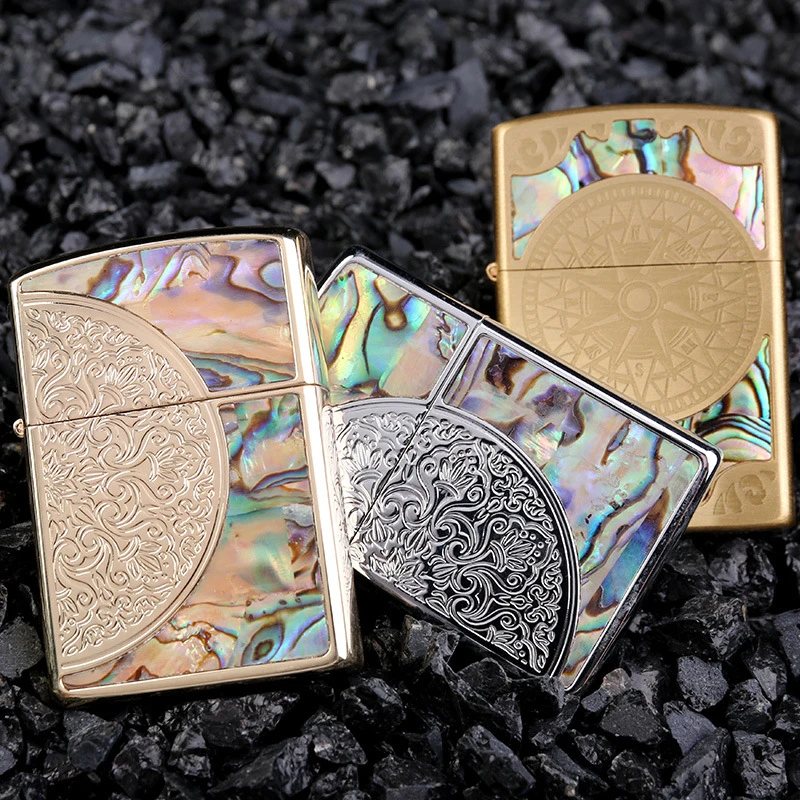 

Pure Copper Color Shell Lighter, Classic Abalone Design, Vintage Refillable Gift for Friends