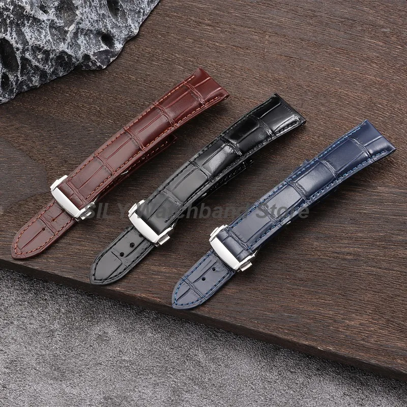 Calfskin Genuine Leather Strap for Seiko for Omega 19mm 20mm 21mm 22mm Business Watch Band for Men Women Folding Buckle Bracelet