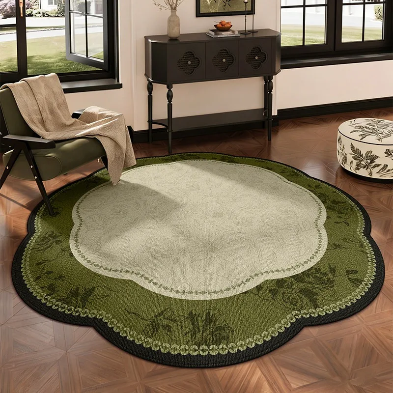 Round Living Room Carpet Loop Pile Stain-resistant Wear-resistant Floor Mat Retro Green Floral Rug Large Size Home Decor Rugs