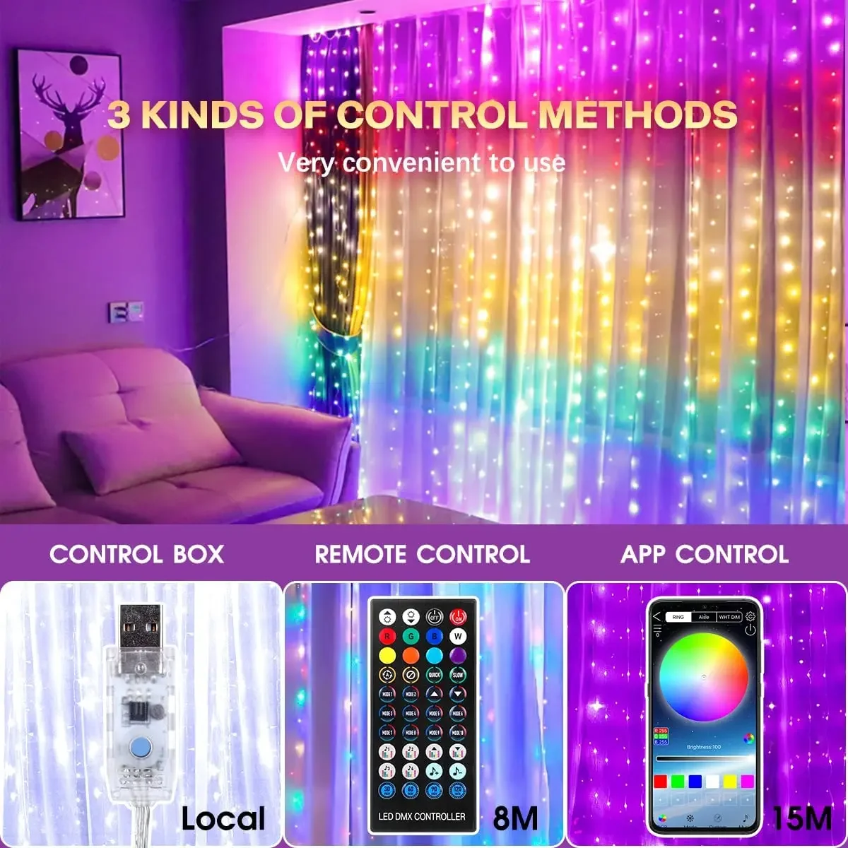 Smart Christmas Curtain String Lights LED Garland USB 5V Festoon Bluetooth APP Waterproof Fairy Lights for Bedroom Decor Lamp