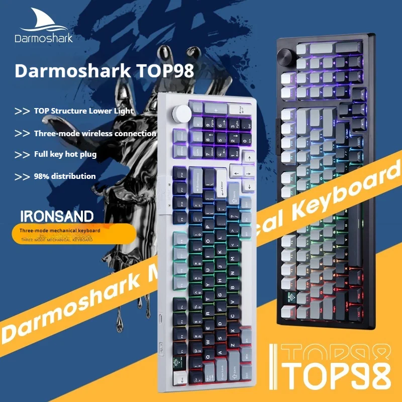 Darmoshark Top 98 Wireless Three Mode Mechanical Keyboard Side Carved Customized Hot Swappable 96key Gaming Office Keyboard