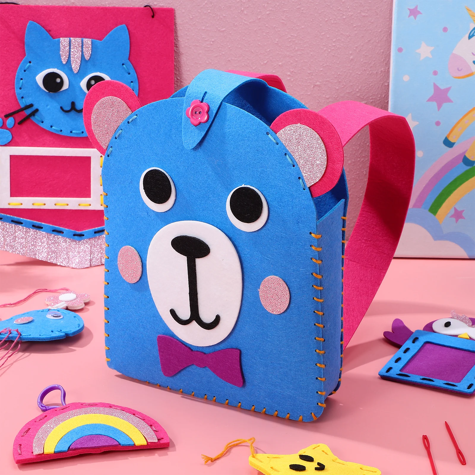 

H Sewn Felt DIY Kit Kids First Sewing Animal Beginner Crafts Soft Comfortable Variety Patterns Projects Unique Design Purse