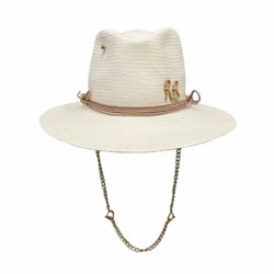 2024 summer new arrival Pierced Chain Strap Fedora Hat for women RB straw hat