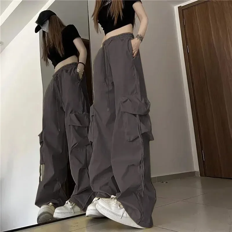 1950s American Retro Quick-drying Work Pants Women 3D Pocket High-waist Straight-crotch Loose Casual Drag-on Long Pants