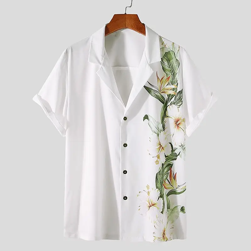 Fashion 3D Flower Pattern Shirts For Men Summer Boutique Short Sleeve T-Shirts Casual Lapel Button Tops Comfortable Loose Blouse