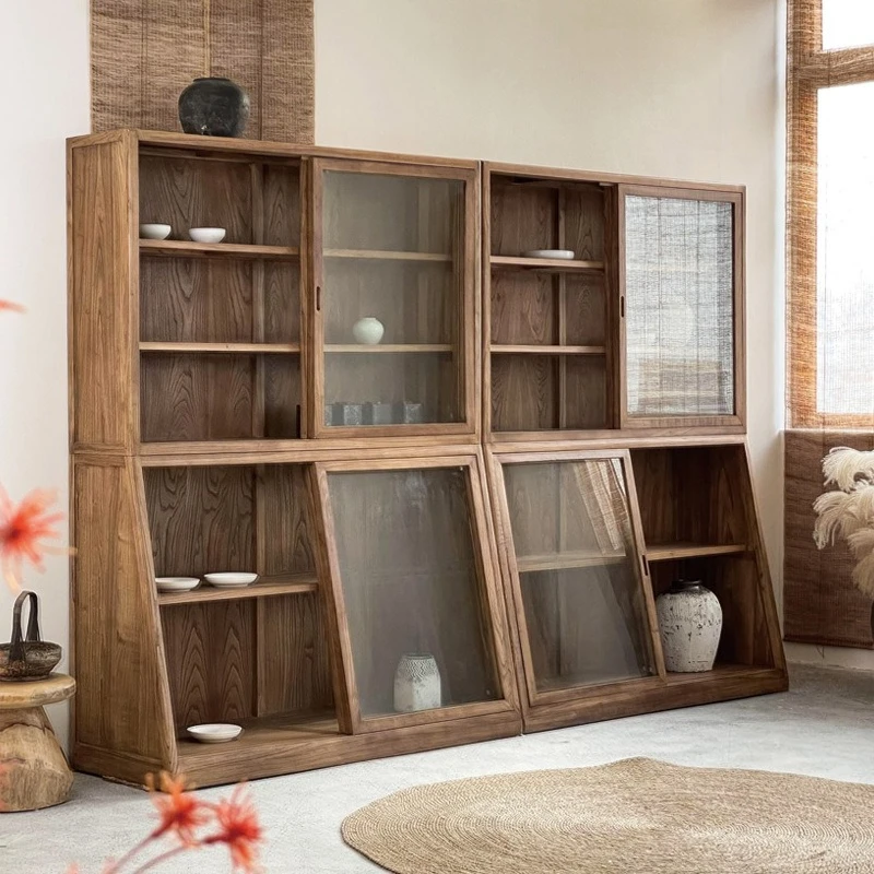 Armario transparente para Hotel, mueble lateral de comedor, vitrina de cristal, estantería multicapa de madera maciza para el hogar