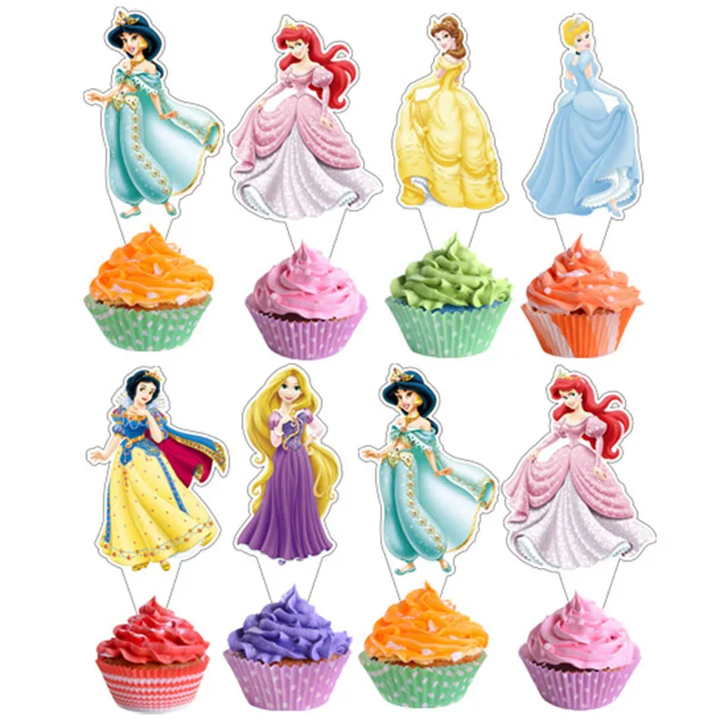 Disney Frozen Elsa Cake Decor Birthday Party Supplies paper Cake Topper Six Princess Alice Theme Cake flag Baby Shower