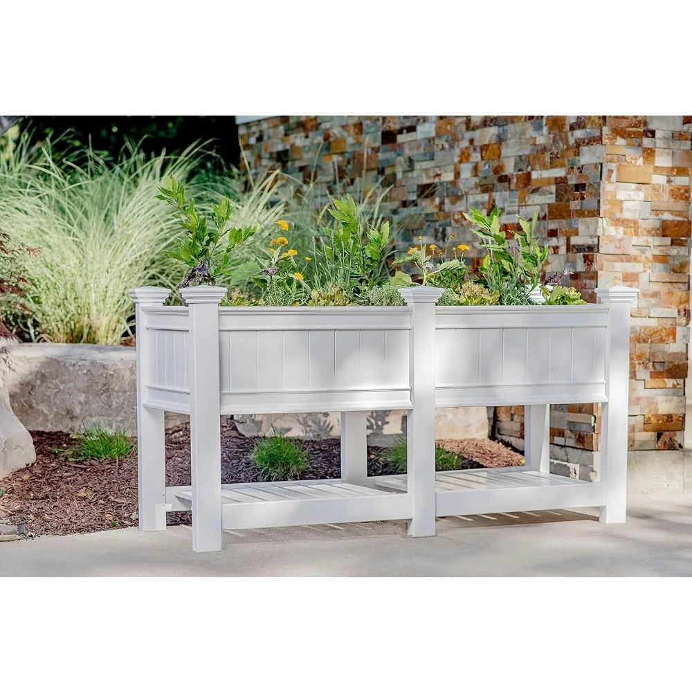 

Outdoor plant shelf，Cambridge 68.5"W x 24"L Vinyl Raised Planter with Extension Kit