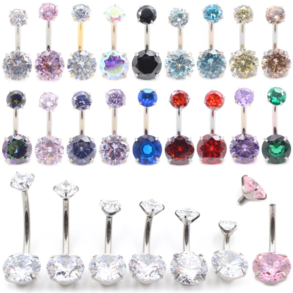 Alisouy 1PC Sexy Anneau de nombril en titane G23 à double zircon rond pour femme et fille, bijou de piercing corporel