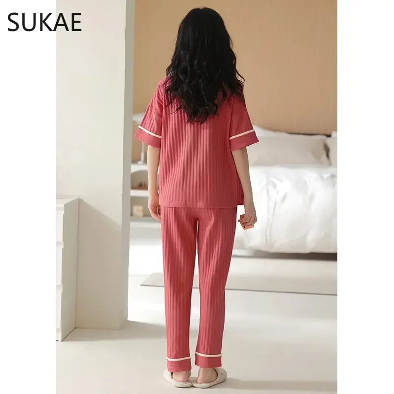 SUKAE M-5XL Women Clothing Summer Cotton Woman Pajama Trendy Bear Printing Leisure Cartoon Sleepwear Korean Cute Girl Pyjamas