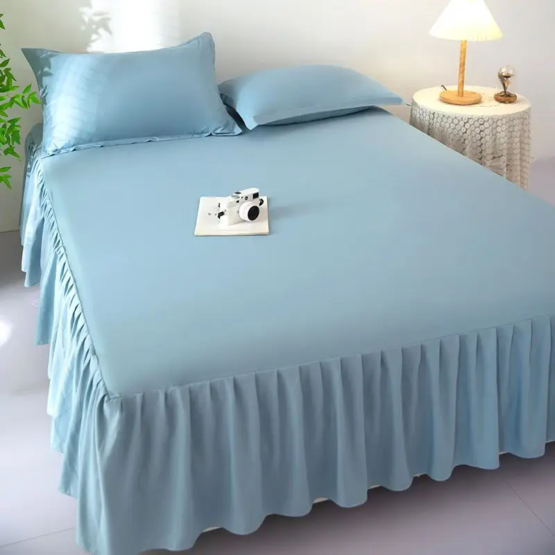 Solid Bed Skirts Simple Washable Bedding Luxury Household Skin-friendly Bedsheets King Queen Size Non-slip Dust-proof Bedspread