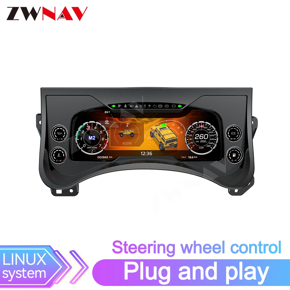 

12,3-дюймовый цифровой приборный кластер Carplay для Hummer H2 2003-2009, виртуальная ЖК-панель, кабинет, спидометр, приборная панель, датчик Plug-play