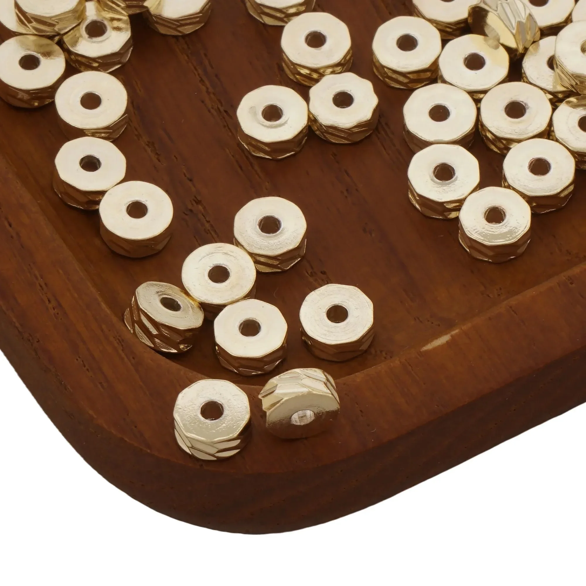 50pcs 14K Gold Filled Donut Beads 4/5/6mm Brass Rondelle Spacer Beads Tire/Wheel Rhomboid Spacer Beads for Bracelet Making view 3