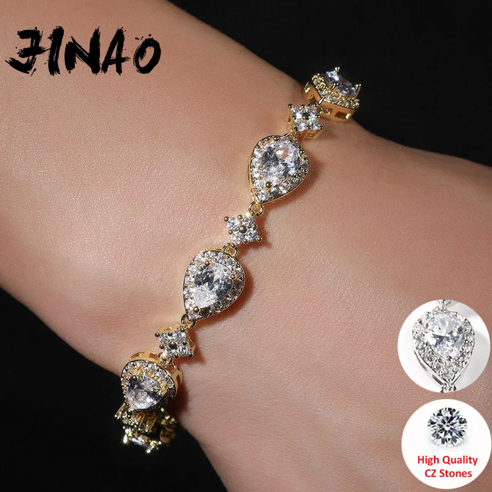 JINAO 5MM CZ Stone Hip Hop Tennis Bracelet Drop star Lock Clasp Luxury Shiny Clover Jewelry Y2k Man Rapper Gift