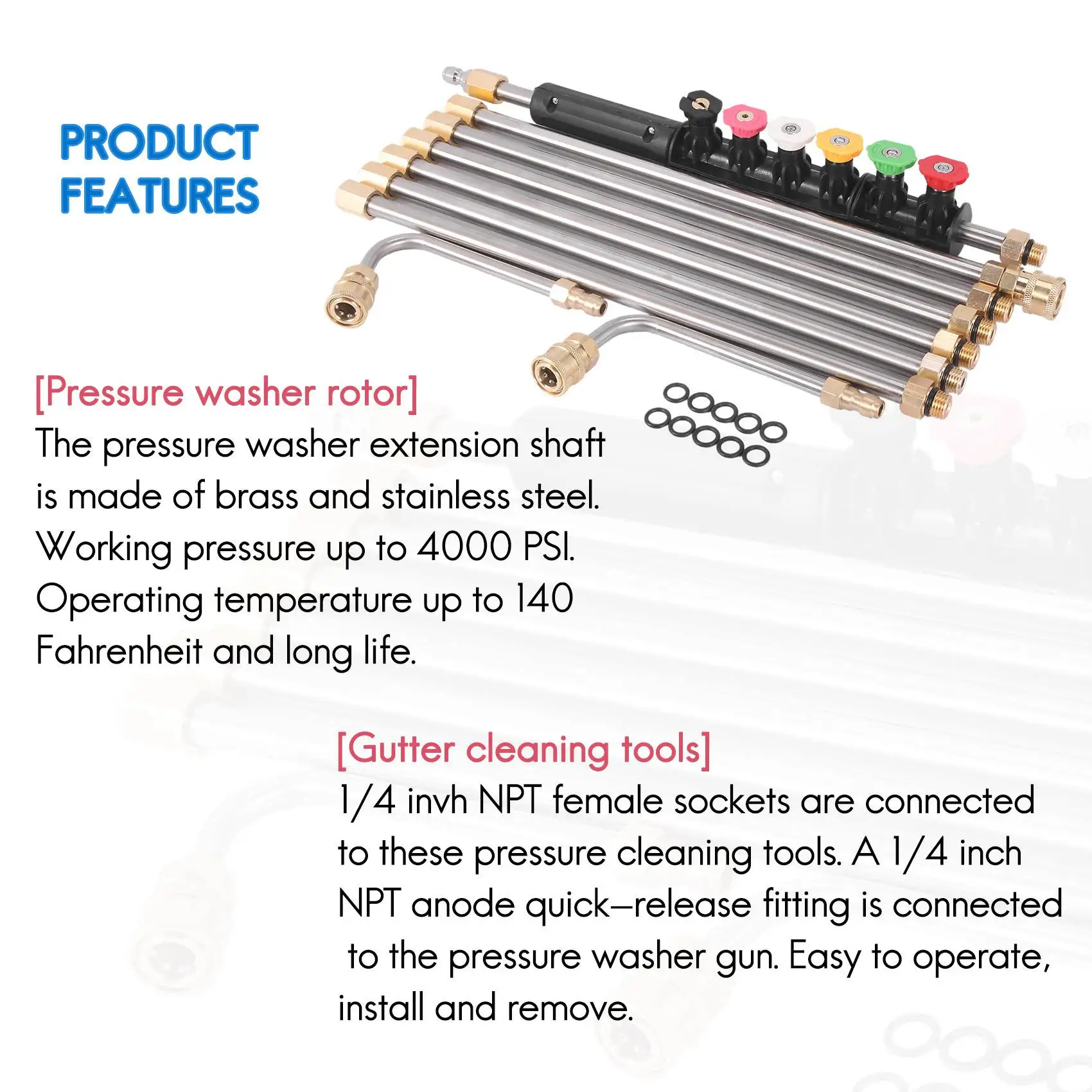 Pressure Washer Extension Wands - 120 Inch Power Washer Gutter Cleaning Tools, Telescoping Replacement Lance, Window Cleaner