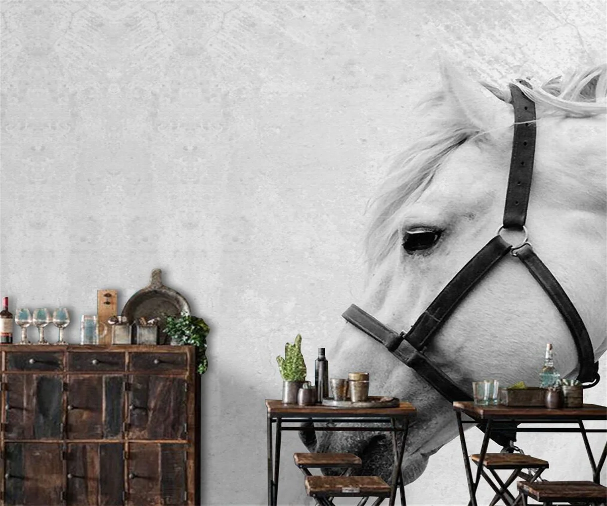 Modern Simple Mural Wallpaper 3D Stereo black and white horse Photo Wall Paper Personality Creative Living Room Bedroom painting