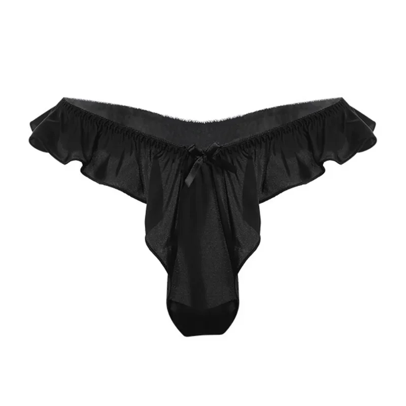 Sexy Women Bikini Briefs Ruffle Satin Panties Low Rise T-back Underwear Hight Cut Mini Lingerie Solid Seduction Erotic Knickers