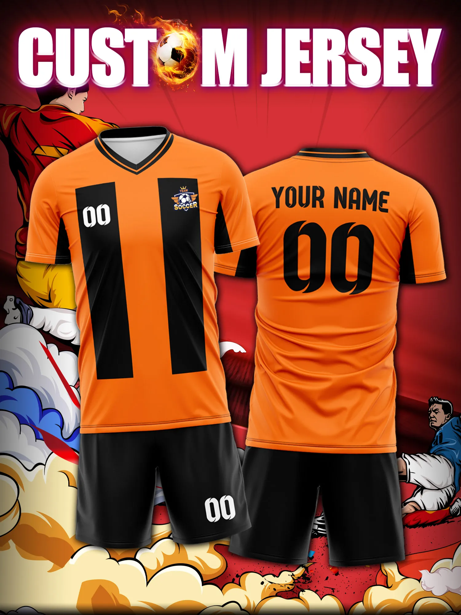 

Футбольная форма на заказ с индивидуальным изображением, номером и именем, прочная и долговечная.