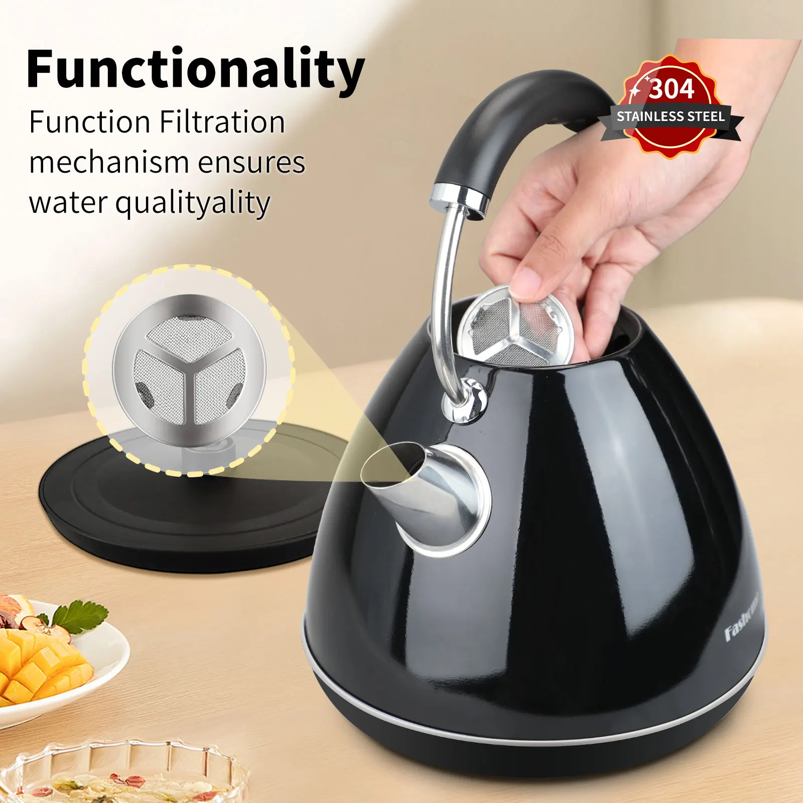 Bouillotte à eau chaude en acier inoxydable avec indicateur LED, bouilloire électrique à ébullition rapide, cafetière, théière pour la famille, cadeaux de Noël, 1500W, 120V