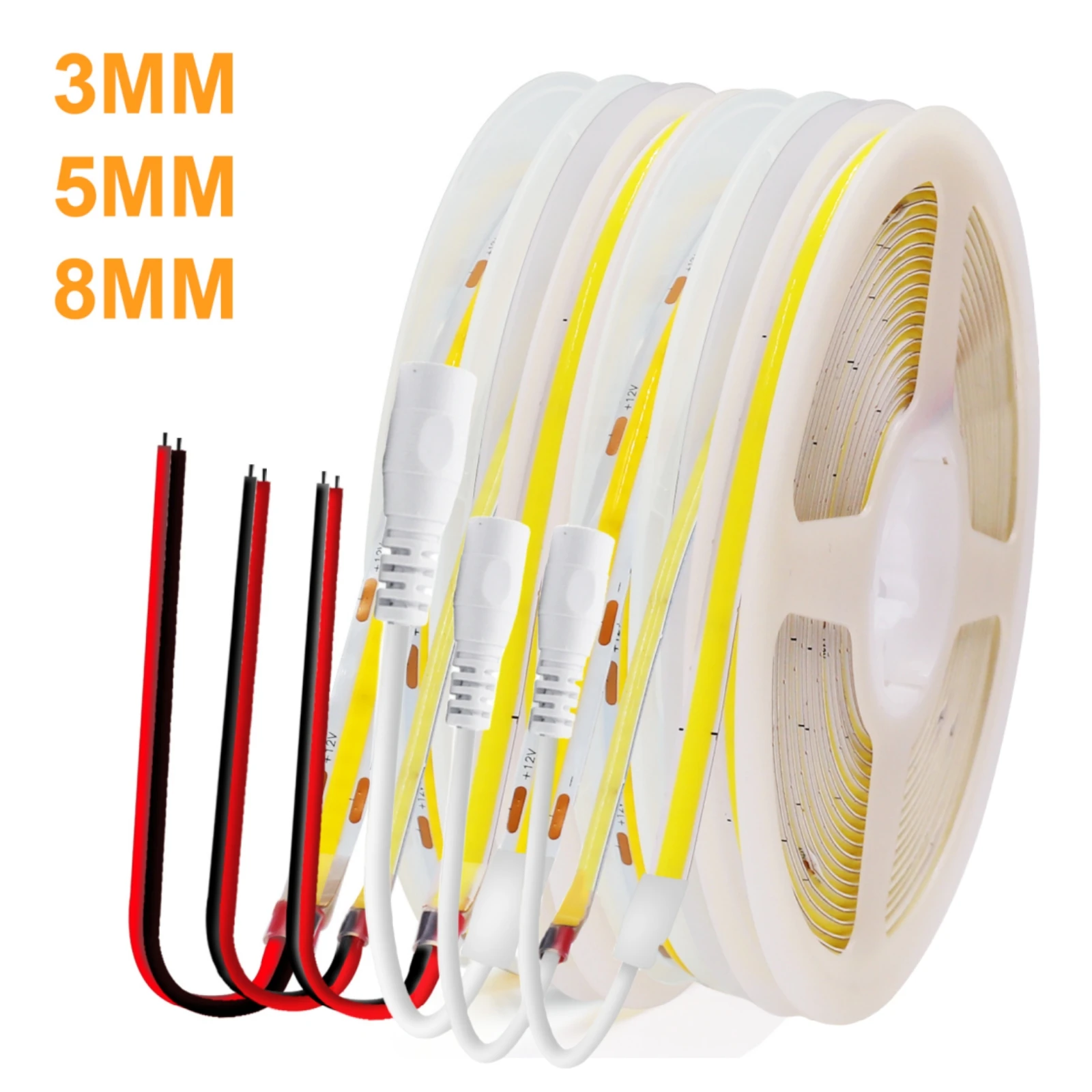 12V 320LEDs/M COB Strip 3MM 5MM 8MM Width Fexible FOB LED Light Tape Rope RA90 Dimmable Ribbon Linear Lighting 3000K 4000K 6500K