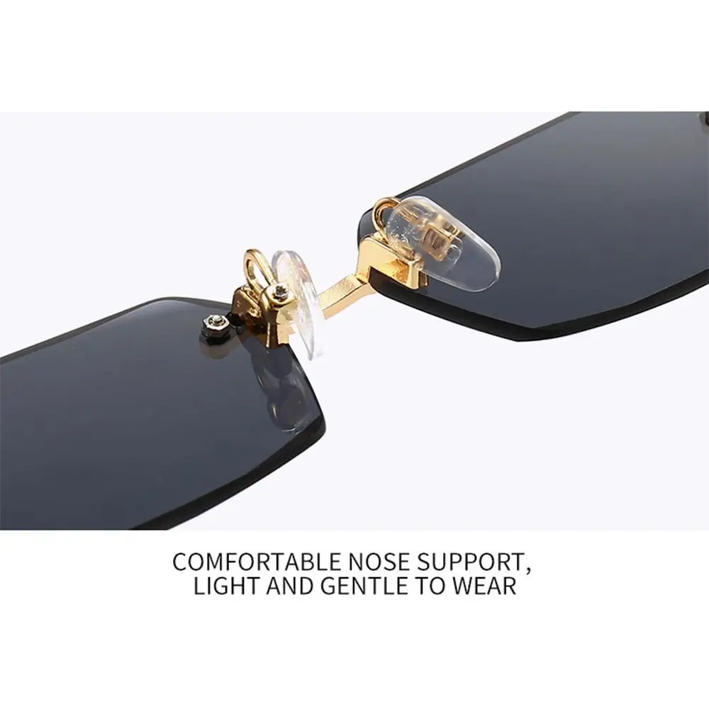 Vintage UV400 Protection Rimless Rectangle Sunglasses Y2K Shades Eyewear for Women & Men