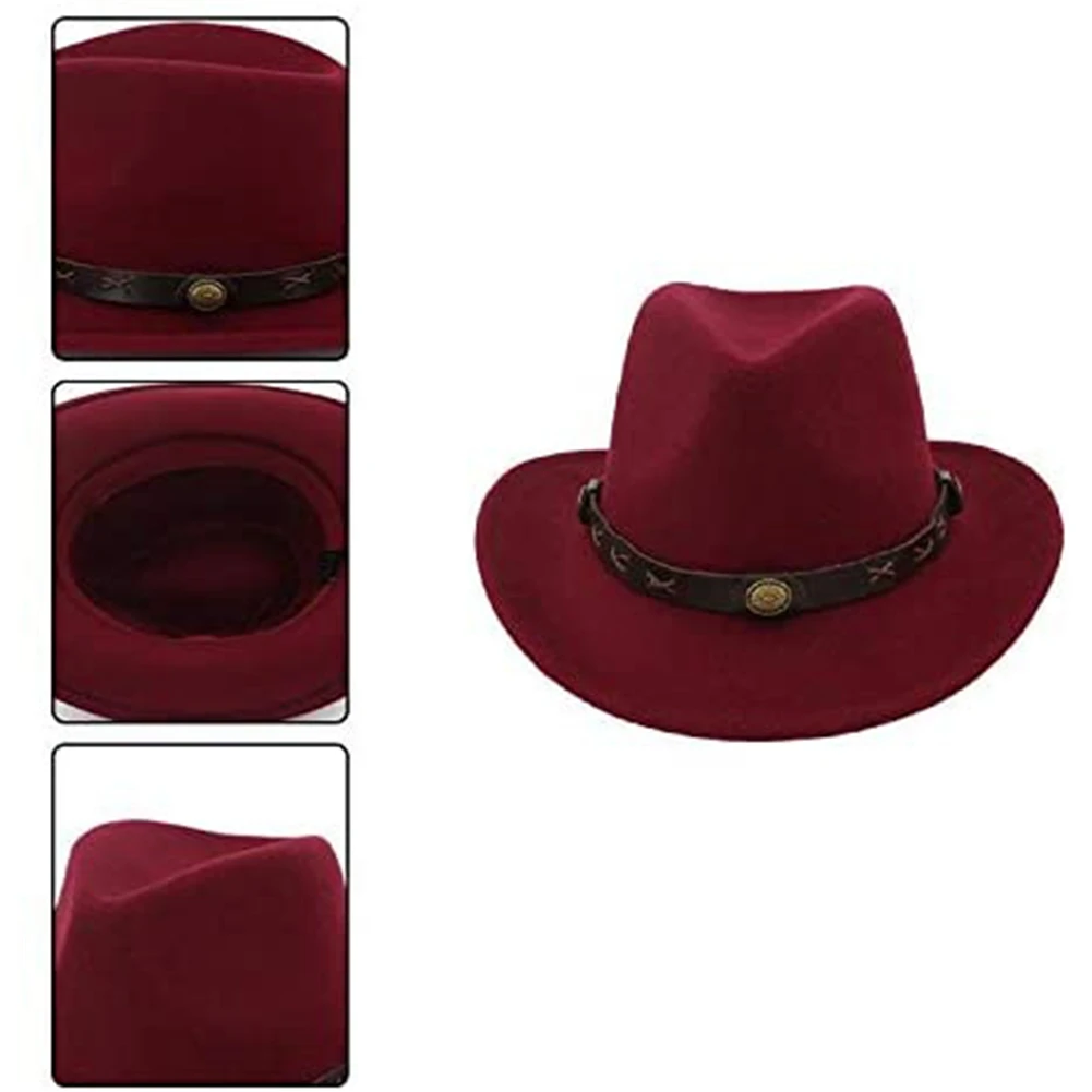 Western Cowboy Hats Men and Women Couple Hats Woolen Western Cowboy Hats (Random Color)