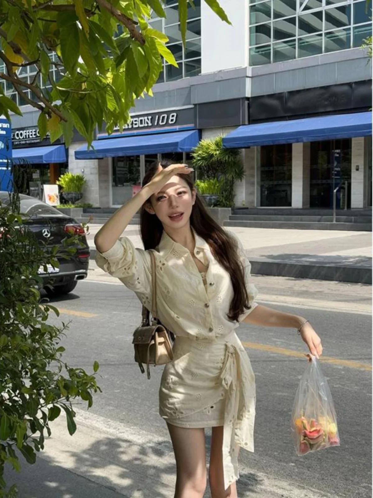 

Весенний ранний женский модный комплект, корейский топ с цветочным принтом и юбка с запахом, комплект из двух предметов