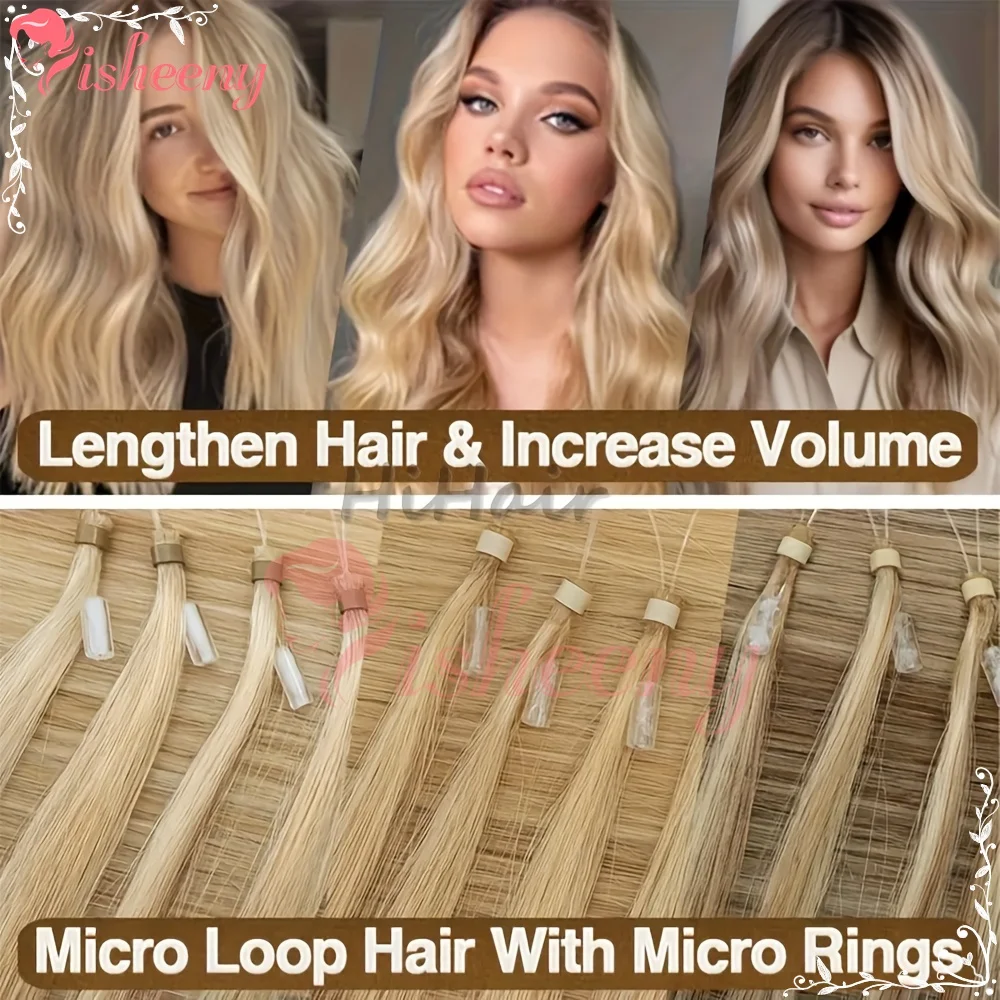 Isheeny Light Color Micro Loop Micro Ring Hair Extensions Real Human Hair Invisible Bead Hair No‑Slip Easy To Install & Remove No Heat Fusion Gentle On Natural Hair For Thin Fine Hair Women