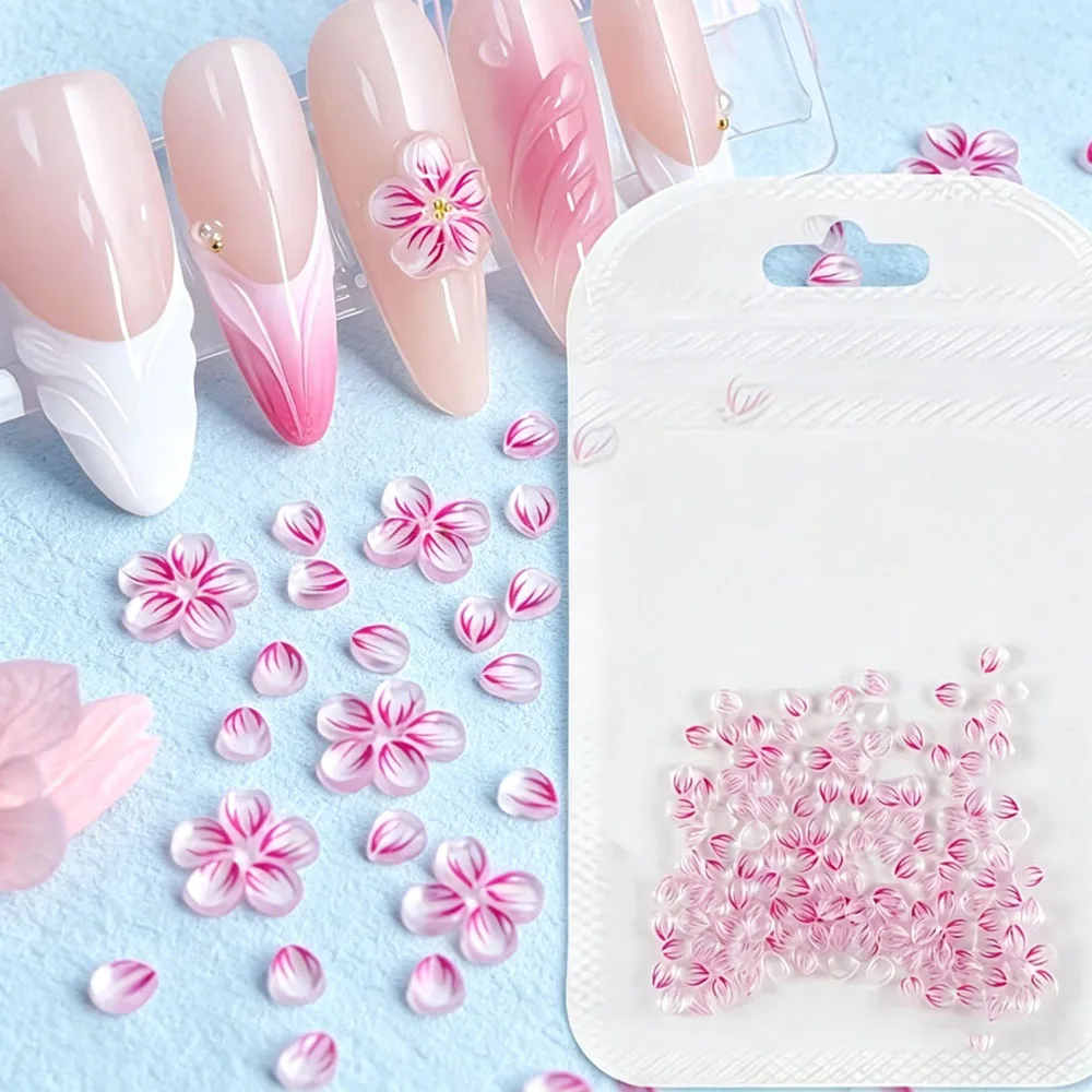 100Pcs Transparent Pink Sakura Petal Nail Charms 3D Cherry Blossom Resin Nails Art Decorations Cute Floral Manicure Accessories