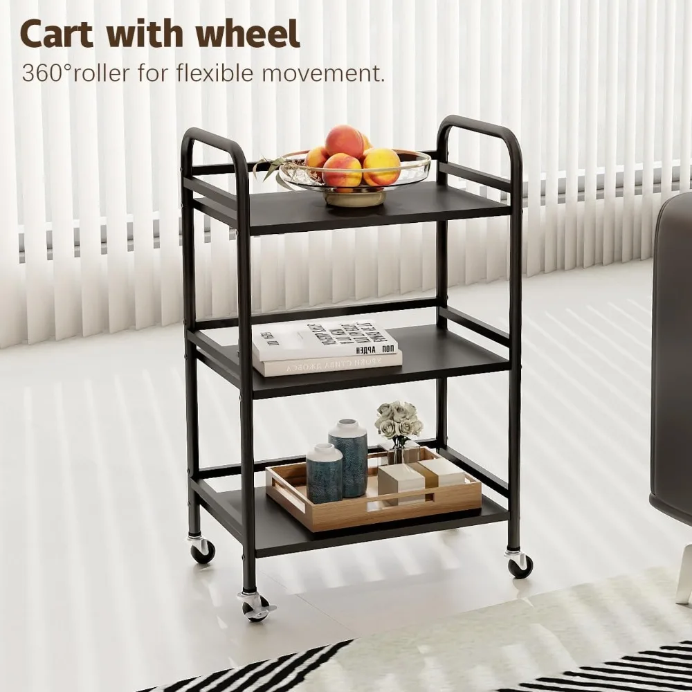 3 Tier Rolling Cart Shelves,Heavy Duty Multifunctional Metal Frame-Supports 22 Lbs Per Tier, Trolleys