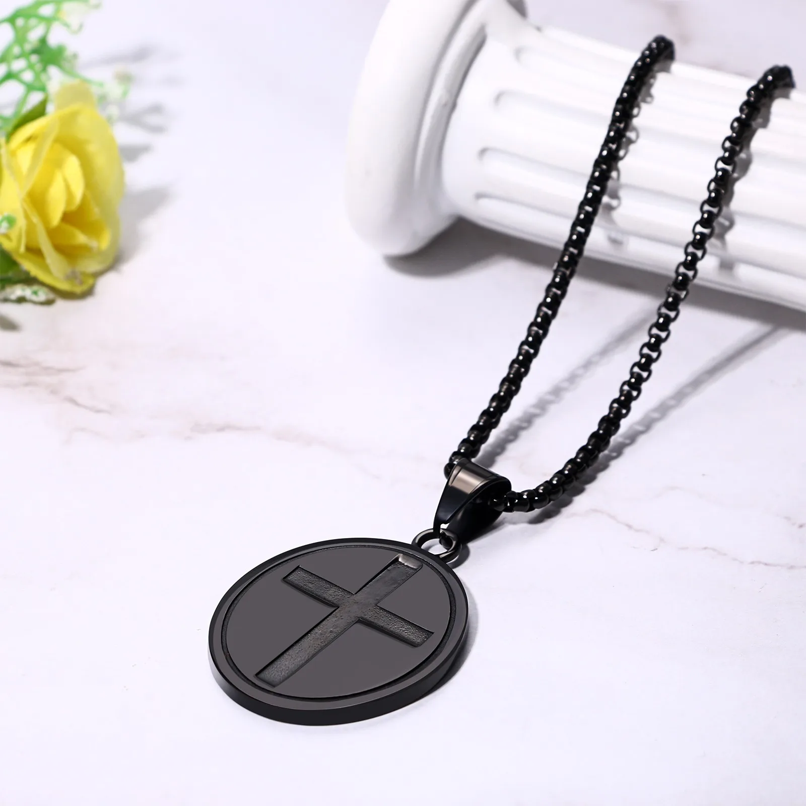 Saint Christopher Medal Necklace for Men Vintage Oval Stainless Steel Pendant St Christopher Catholic Traveler Amulet Gift - view 6