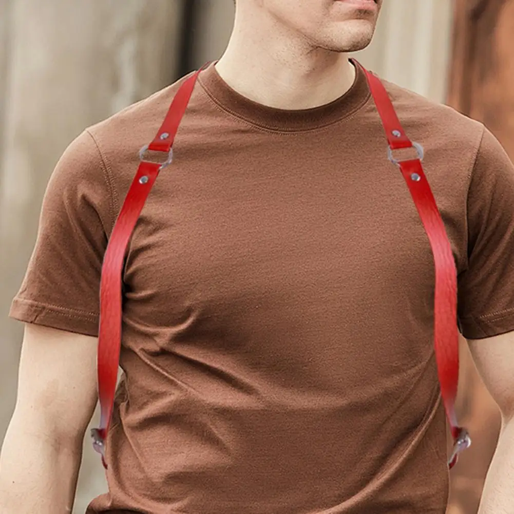 男性と女性のためのバックル付きストラップ付きフェイクレザーハーネス、パンクスタイルのベルト、調節可能な衣類、大胆な外観のためのアクセサリー