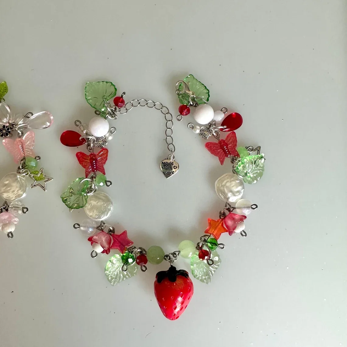 Handmade freshly picked strawberry pearl y2k beaded bracelet, gift for her