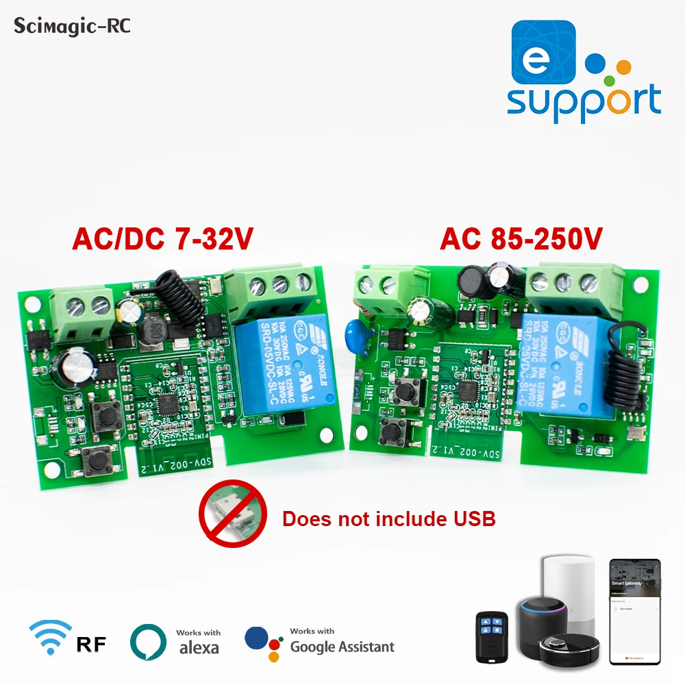Smart Switch WLAN-Relaismodul 7-32V 85-250V Trockenkontakt-Empfänger 1-Kanal 10A Controller Kompatibel mit Ewelink APP