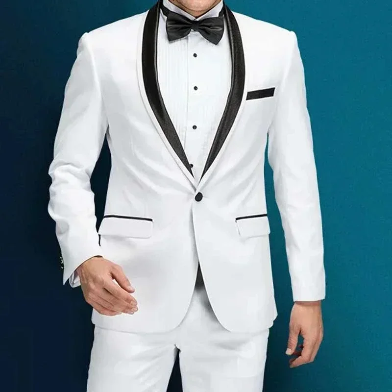 Elegant White Formal Wedding Men Suits Groom Tuxedo Slim Fit Blazer Hombre High Quality Custom 2 Piece Set Custome Homme