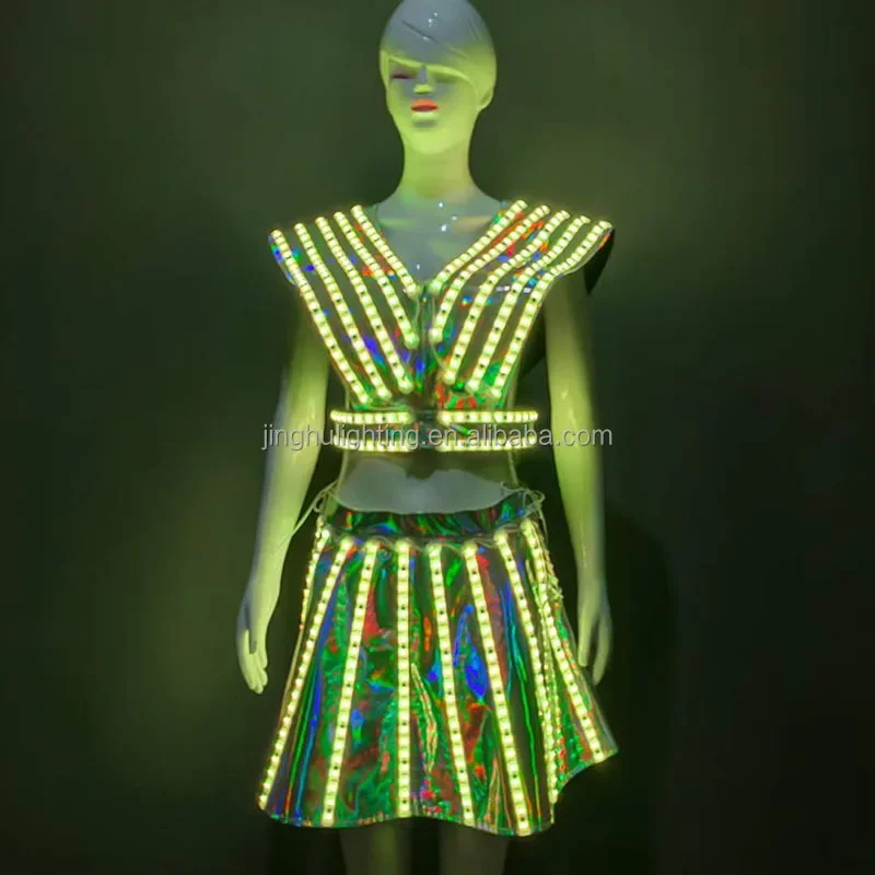 LED Dress Light Up Dance Costume Full Color Clothes Performance Wear Club Luminous Dancing women's Suit