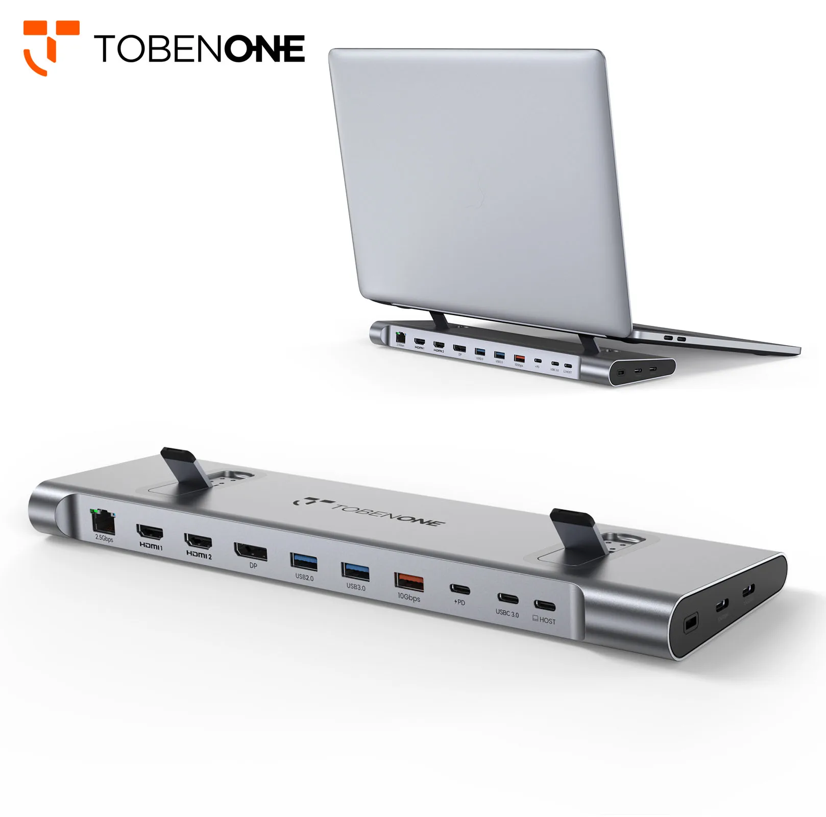 حامل محطة إرساء TobenONE USB C يدعم شاشة 4K مزدوجة/ثلاثية مع مصدر طاقة 100 وات Gan III وإيثرنت بسرعة 2.5 جيجابت في الثانية