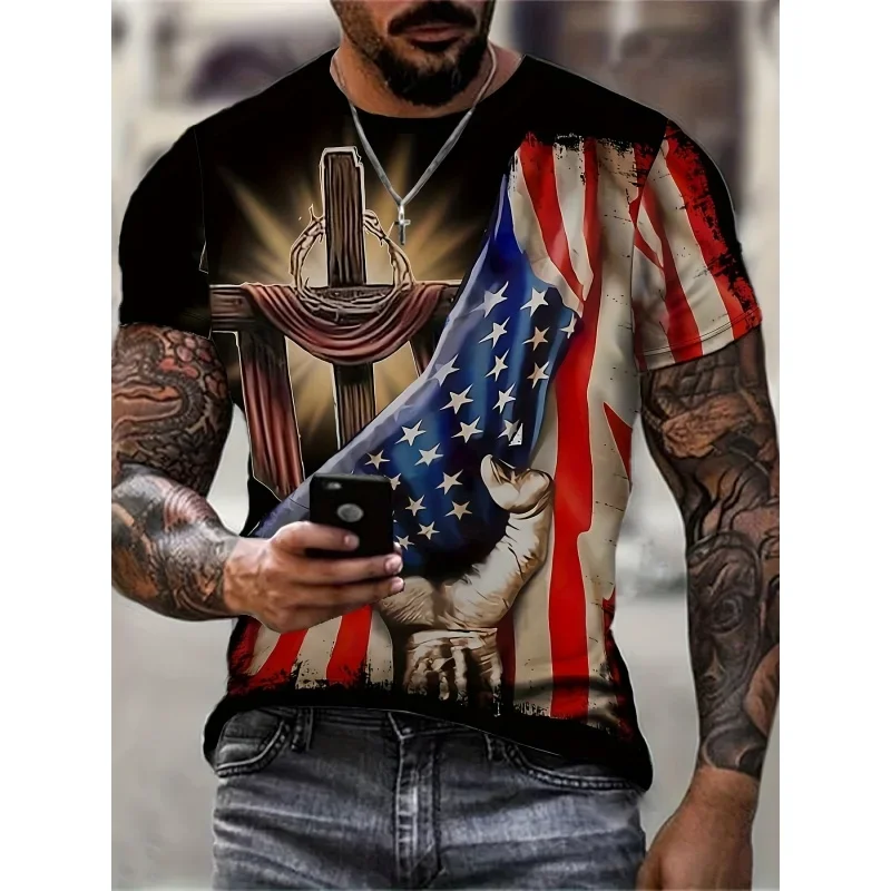 

US 3D Printed Short Sleeve Jesus Fashion Round Neck Street Short Sleeve Comfortable Fast Drying Men's Sports Slim Body Shirt