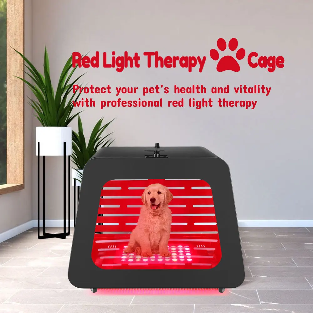 Pet LED Red Light Therapy Cage with Built-in Timer and Infrared Lamp –Soothing Support for Post-Surgery Healing in Cats and Dogs