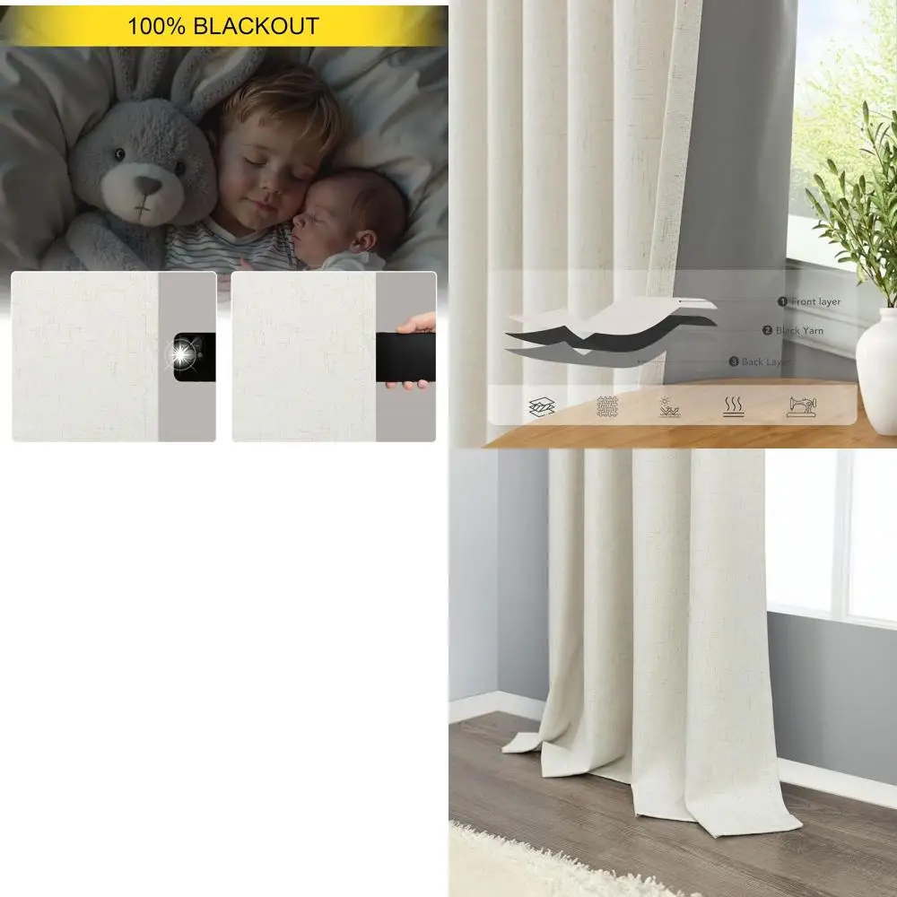 

Утепленные льняные светонепроницаемые шторы в стиле фермерского дома, 42x102, цвета экрю, комплект из 2 штук для гостиной/спальни