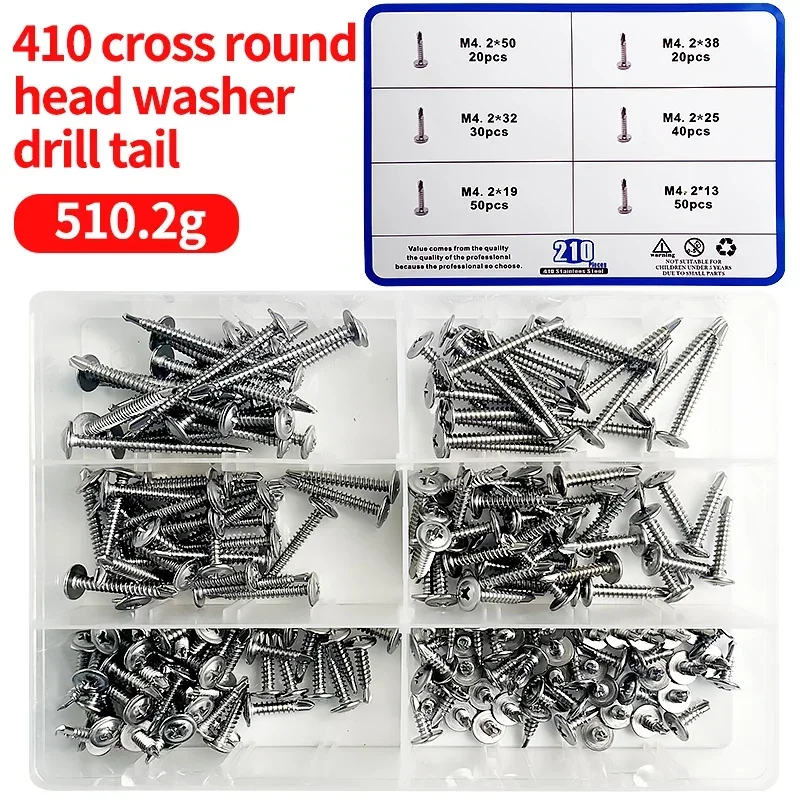 

210pcs/Box M4.2 Dovetail Screw 410 Stainless Steel Countersunk Head Self Drilling Screws Cross Drill Tail Screws