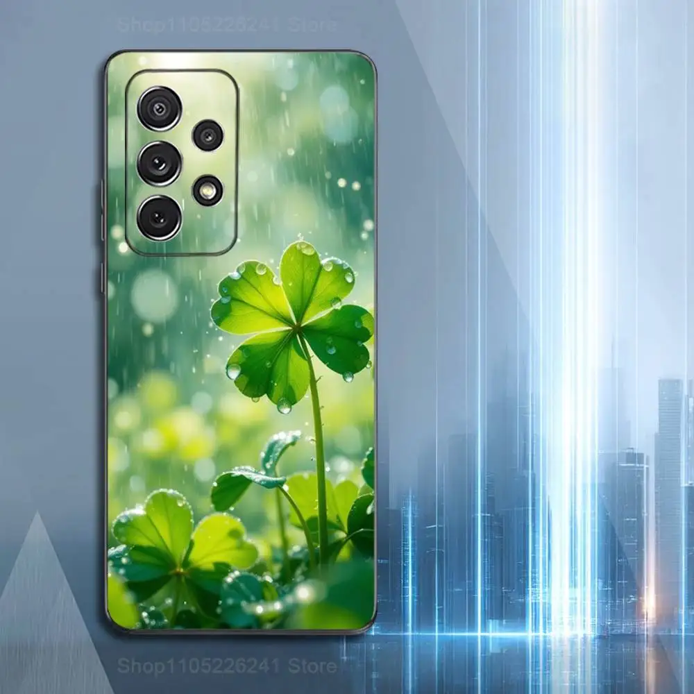 Green Lucky Four Leaf Clover Case For Samsung S23,S25,S20,S10,S9,S21,S24,S22,Ultra,FE,Plus,Lite,Soft Silicone Black