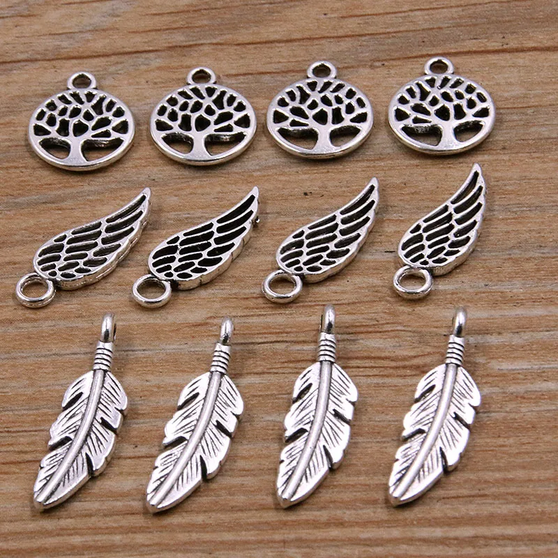 50Pcs 3 Styles Hollow Mini Round Tree Leaves Charms Plant Pendant Metal Alloy For DIY Jewelry Bracelet Necklace Marking