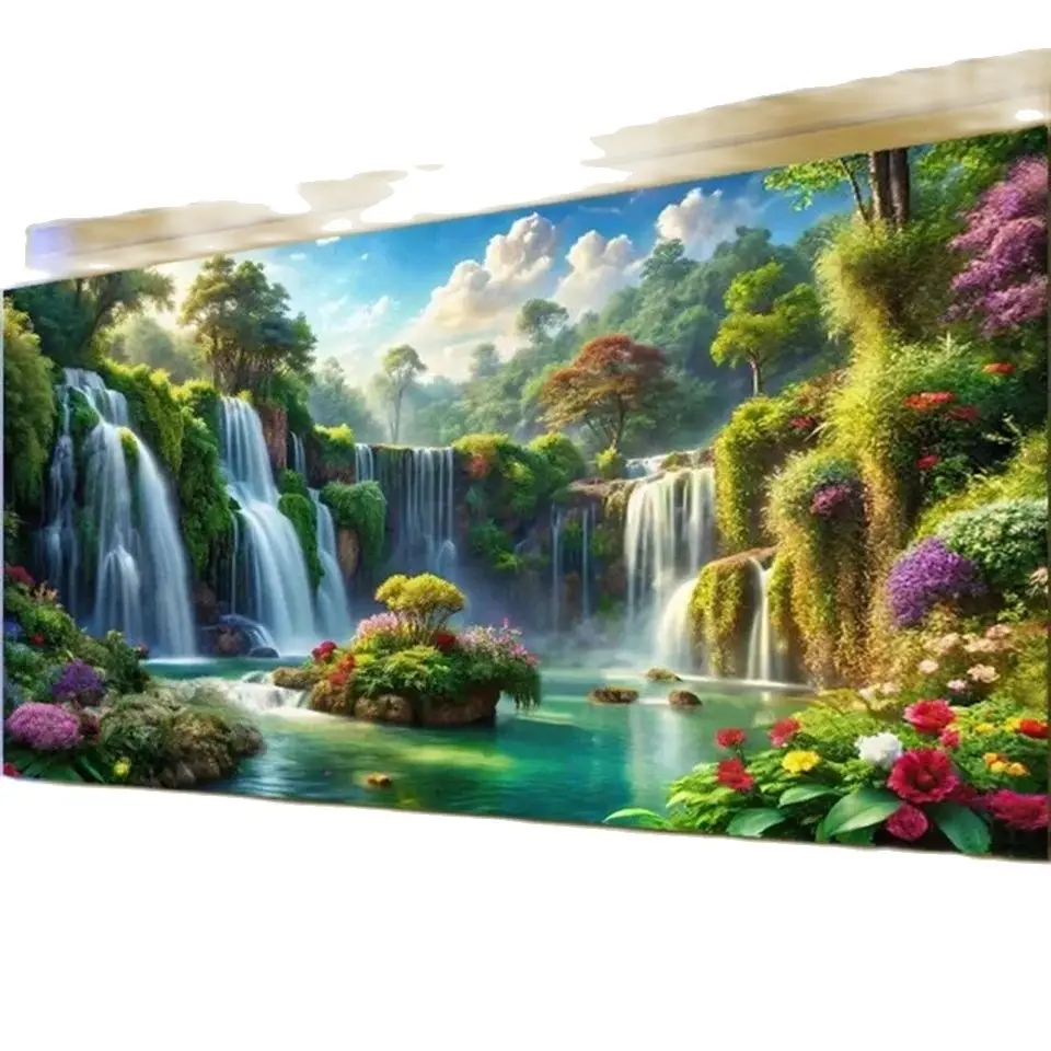 Grande pittura diamante nuovo 2024 pieno fai da te diamante mosaico cascata fiori paesaggio naturale gioielli punto croce decorazioni per la casa