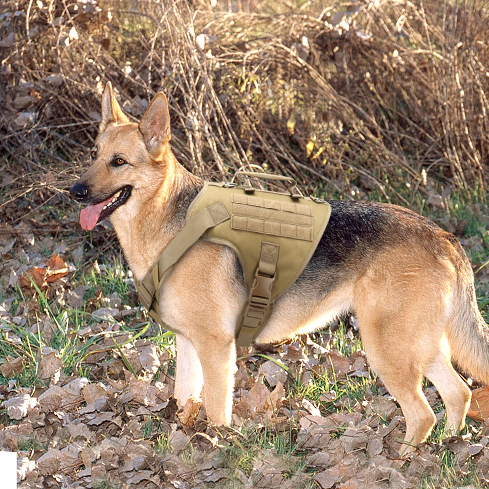 Arnés táctico de nailon para perro, Collar con correa sin tirones, chaleco militar para mascotas, arnés Molle de entrenamiento para perros medianos