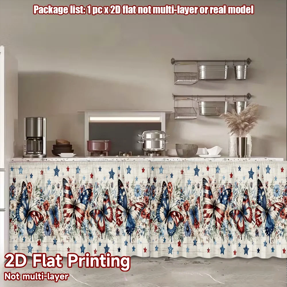 2D flat 1pc French romantic style Independence Day Butterfly Decor Digital printing Rod-style wardrobe curtains, suitable for