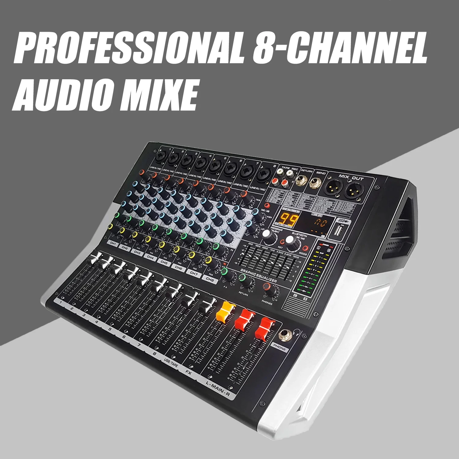 

GAX-ED8 Professional 8-Channel Audio Mixer Powerful 7-band Equalization Audio Mixer With USB Switch For Karaoke Stage KTV